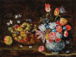 ₴ Репродукція натюрморт від 317 грн.: Ваза з квітами та скляна чаша з фруктами