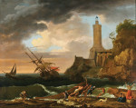 ⚓Репродукція морський краєвид від 372 грн.: Скелястий берег з маяком і аварії корабля