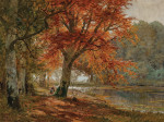 ₴ Картина пейзаж пейзаж відомого художника від 177 грн: Жінка збирає хмиз в осінньому лісі