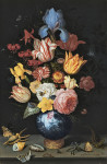 ₴ Репродукция картины натюрморт от 221 грн.: Китайская ваза с цветами, ракушками и насекомыми