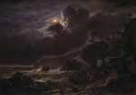 ⚓Картіна морський пейзаж художника від 180 грн.: Контрабандисти ховають свої товари серед скель в місячному сяйві