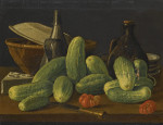 ₴ Картина натюрморт відомого художника від 189 грн.: Огірки, помідори і посуд