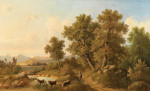 ₴ Картина пейзаж художника від 169 грн.: Пастушка з коровами у струмка