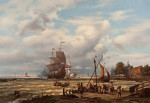 ⚓Картіна морський пейзаж художника від 189 грн.: Торгівельне судно на рейді Дордрехта