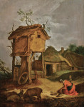 ₴ Картина побутового жанру художника від 209 грн.: Двір ферми з голубником