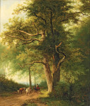 ₴ Картина пейзаж художника від 193 грн.: Фігури з худобою на стежці в лісі