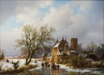 ₴ Картина пейзаж известного художника от 199 грн.: Старый особняк, фигуристы на льду в лесном пейзаже