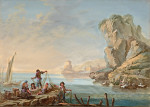 ⚓Картина морський пейзаж художника від 194 грн.: Морська бухта з великими скелями і рибалками