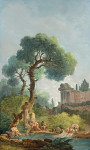 ₴ Картина пейзаж відомого художника від 177 грн: Прачки біля річки на тлі руїн храму