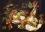 ₴ Картина натюрморт художника від 242 грн.: Заєць, фрукти і папуга