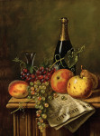 ₴ Картина натюрморт відомого художника від 202 грн.: Натюрморт з фруктами, пляшкою шампанського і газетою