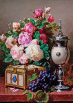 ₴ Картина натюрморт відомого художника від 211 грн.: Троянди, виноград, ювелірна коробка та ханап