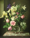₴ Картина натюрморт художника від 242 грн.: Натюрморт з квітами у скляній вазі на мармуровому виступі