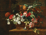 ₴ Картина натюрморт відомого художника від 241 грн.: Змішані квіти у кошику на виступі