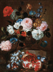 ₴ Репродукція квітковий натюрморт від 254 грн.: Квіти у вазі з виноградом та гранат
