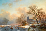 ₴ Репродукция пейзаж от 319 грн.: Зимний пейзаж с фигуристами на замерзшей реке