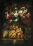 ₴ Репродукція натюрморт від 294 грн.: Квіти у вазі та фрукти на столі