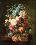 ₴ Репродукція натюрморт від 363 грн.: Квіти у вазі та гніздо на мармуровому виступі