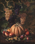 ₴ Репродукція натюрморт від 363 грн.: Гарбуз, яблука, сливи, горіхи та виноград