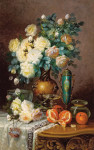 ₴ Репродукція натюрморт від 280 грн.: Білі троянди, апельсини та порцелянова урна на драпірованому столі