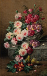 ₴ Репродукція натюрморт від 248 грн.: Квіти у кошику, груші та черешня