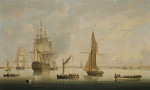 ⚓Репродукция морской пейзаж от 328 грн.: Британский военный корабль буксируется в гавань Портсмута паровым буксиром