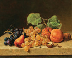 ₴ Репродукція натюрморт от 363 грн.: Натюрморт з виноградом, персиками, грушею та горіхами