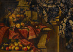 ₴ Репродукція натюрморт від 355 грн.: Натюрморт із фруктами на карнизі, задрапірованому парчою
