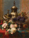 ₴ Репродукція натюрморт від 396 грн.: Троянди, виноград та інкрустована сріблом раковина наутілуса