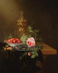 ₴ Репродукція натюрморт від 388 грн.: Натюрморт з ремером, мискою з полуницею та вишнями, виноградом та трояндою