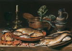 ₴ Репродукція натюрморт від 381 грн.: Натюрморт з рибою, свічкою, артишоками, крабами та креветками