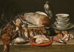 ₴ Репродукція натюрморт від 381 грн.: Натюрморт з яструбом, птахами, порцеляною та мушлями