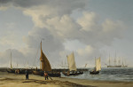 ⚓Репродукція морський краєвид від 360 грн.: Голландське рибальське судно на пляжі, вдалині стоять на якорі військові