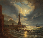 ⚓Репродукція морський краєвид від 463 грн.: Маяк у порту Неаполя при місячному світлі
