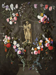 ₴ Репродукція натюрморт від 363 грн.: Квіткові прикраси навколо ніші зі святим Йосипом і немовлям Христом
