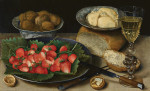 ₴ Репродукція натюрморт від 340 грн.: Блюдо з полуницею, волоськими горіхами, хлібом, олією та вином