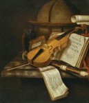 ₴ Репродукція натюрморт від 389 грн.: Ванітас зі скрипкою, флейтою та нотами на мармуровій стільниці