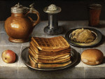 ₴ Репродукция натюрморт от 286 грн.: Натюрморт с оловянными тарелками, кружкой и вафлями