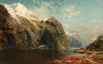 ₴ Репродукция пейзаж от 243 грн.: Фигуры на берегу альпийского озера