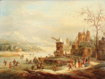 ₴ Репродукция пейзаж от 286 грн.: Радостный день на льду недалеко от города на берегу Рейна