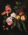 ₴ Репродукция натюрморт от 308 грн.: Натюрморт с персиками, виноградом и цветами