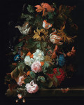 ₴ Репродукция цветочный натюрморт от 308 грн.: Натюрморт с цветами в стеклянном вазе с бабочкой, все на выступе