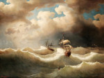 ⚓Репродукція морський краєвид від 261 грн.: Морський краєвид з неспокійним морем з вітрильником та пароплавом