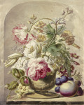 ₴ Репродукция цветочный натюрморт от 249 грн.: Букет в вазе, персик и немного винограда