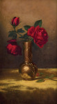 ₴ Репродукція квітковий натюрморт від 356 грн.: Червоні троянди в японській вазі на золотому оксамитовому полотні