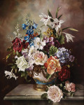 ₴ Репродукция цветочный натюрморт от 233 грн.: Цветы в синей золоченой вазе