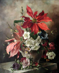 ₴ Репродукция цветочный натюрморт от 377 грн.: Натюрморт с пуансеттией, анемонами и рождественскими розами