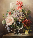 ₴ Репродукция цветочный натюрморт от 320 грн.: Натюрморт из смешанных цветов в стеклянной вазе