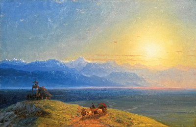 Купить картину пейзаж: Вид на Кавказ с горой Казбек вдали