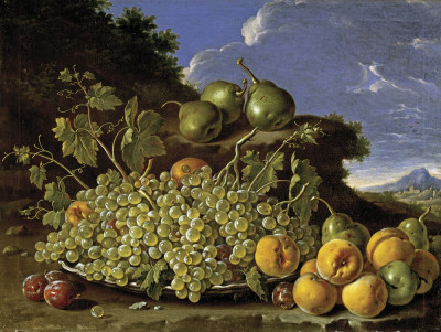 ₴ Репродукция натюрморт от 241 грн.: Виноград, груши, персики и сливы в пейзаже
